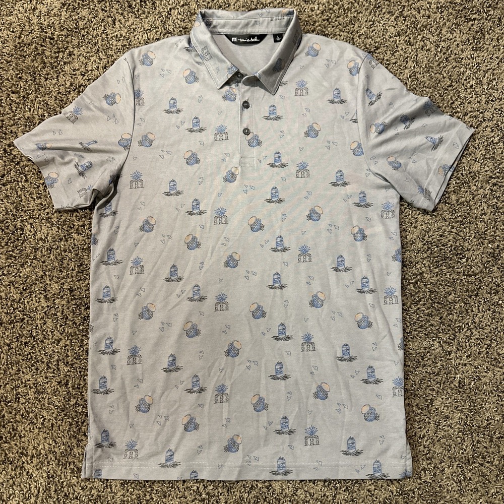 Travis Mathew Men's Pineapple Mixed Drink Cocktails Beer Polo Shirt Gray Large‎